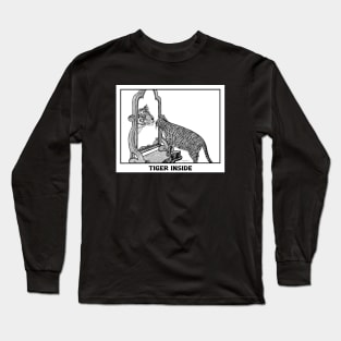 Cat Versus Tiger -  charming illustration of a tabby admiring the tiger inside Long Sleeve T-Shirt